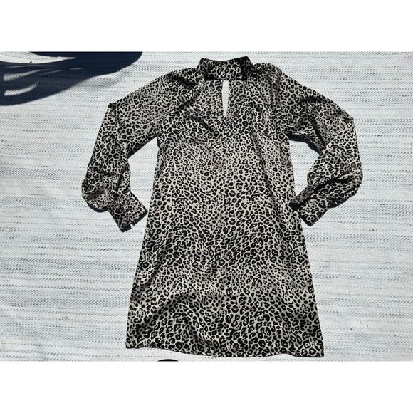 Lipsy London Dress Women Size 2 Brown Leopard Print Pullover Keyhole Neck Sheath - Picture 5 of 13